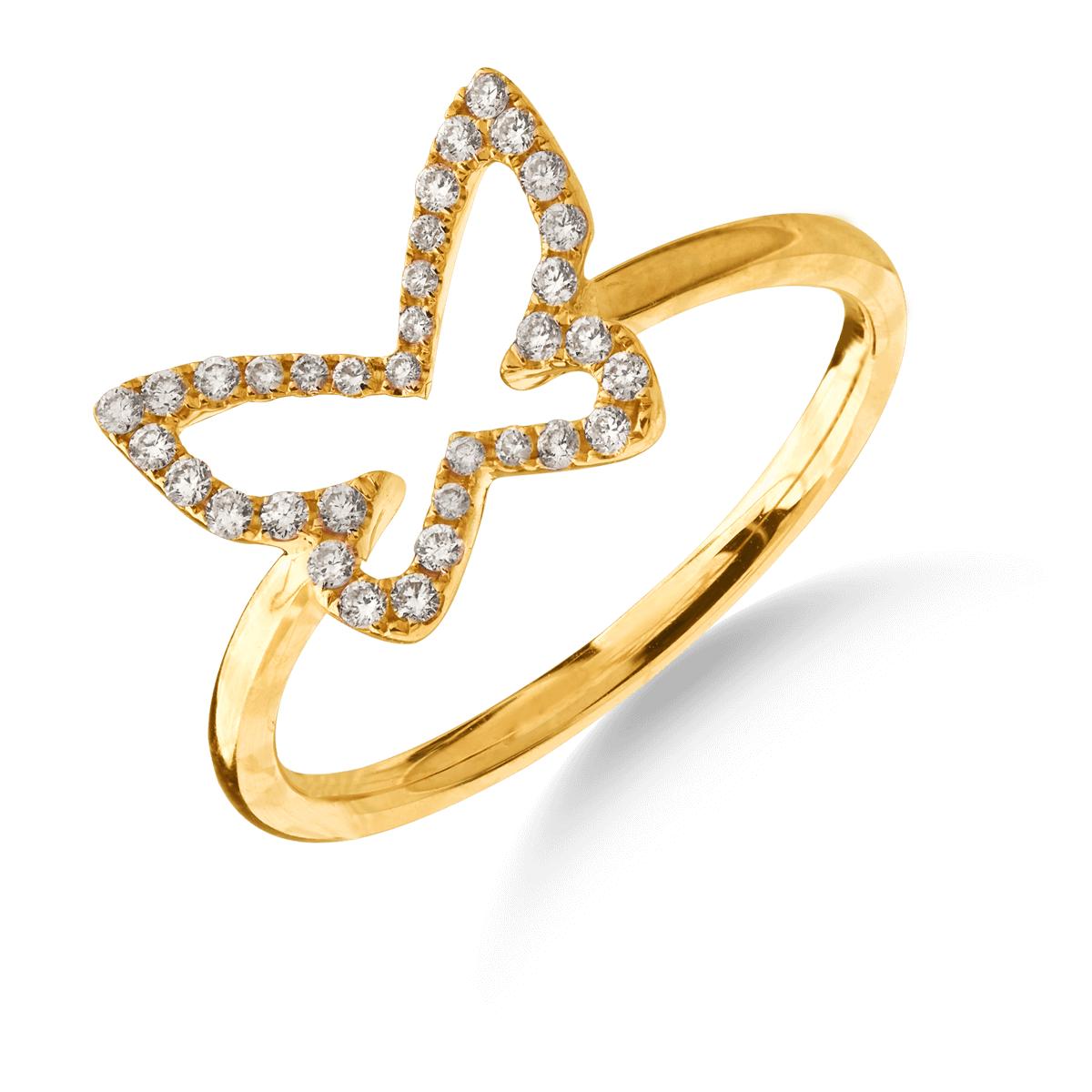 Inel fluture din aur galben de 18K cu diamante de 0.146ct